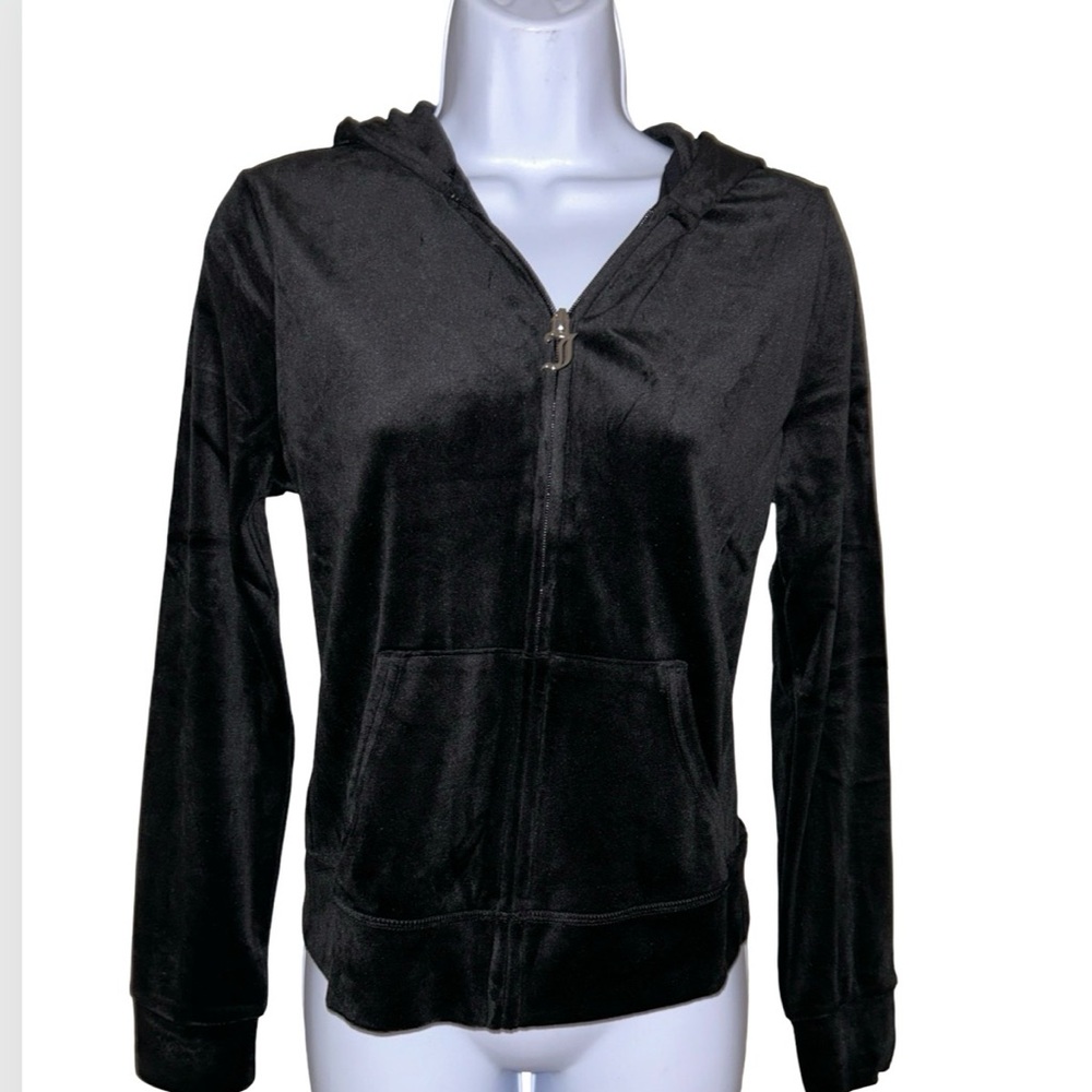 JUICY COUTURE BLACK LIQUORICE OG BLING RHINESTONE VELOUR TRACKSUIT *HOODIE* NWT - Picture 3 of 15